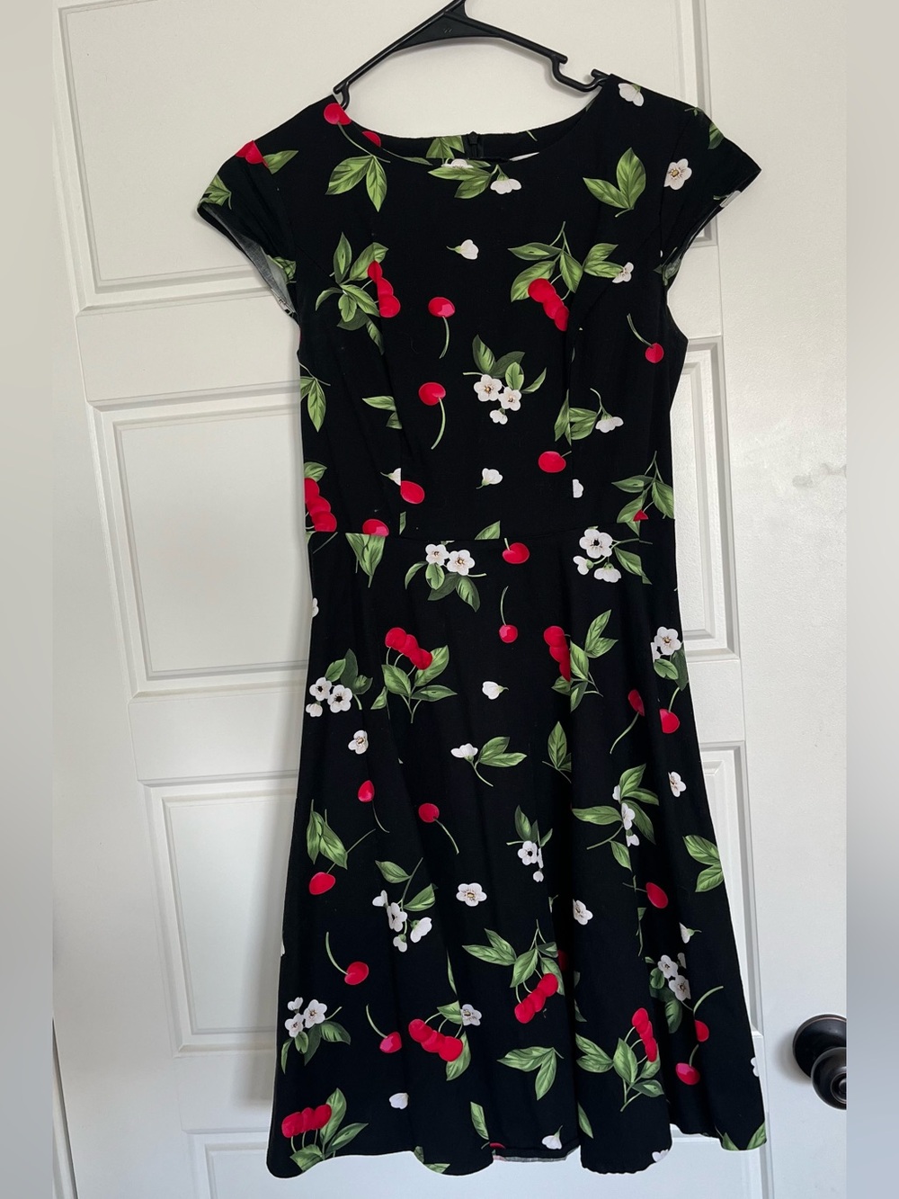 Retro Style Black Cherry Print A-Line Dress